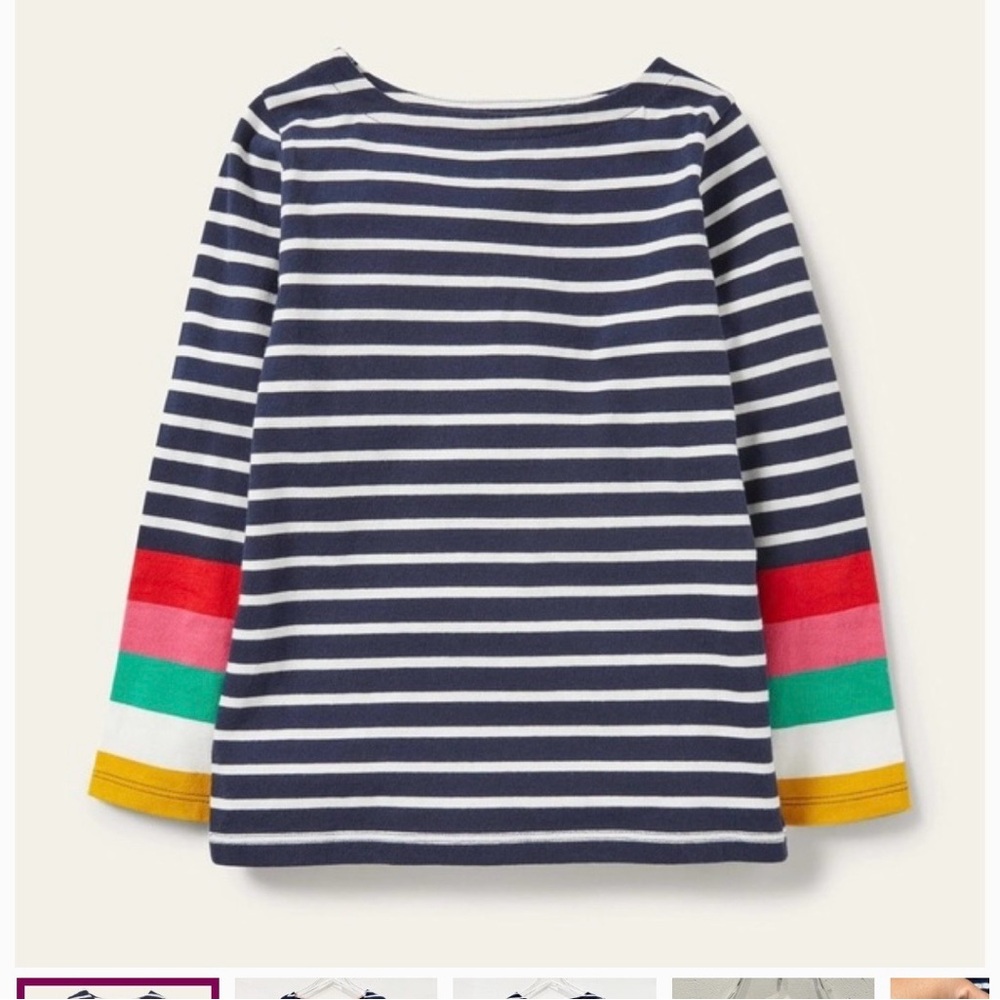 NWT BODEN Ella Long Sleeve Breton Navy, Multi Cuff Girls